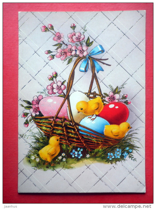 Easter Greeting Card - chicken - egg - 4289/4 - Finland - sent from Finland to Estonia USSR 1984 - JH Postcards