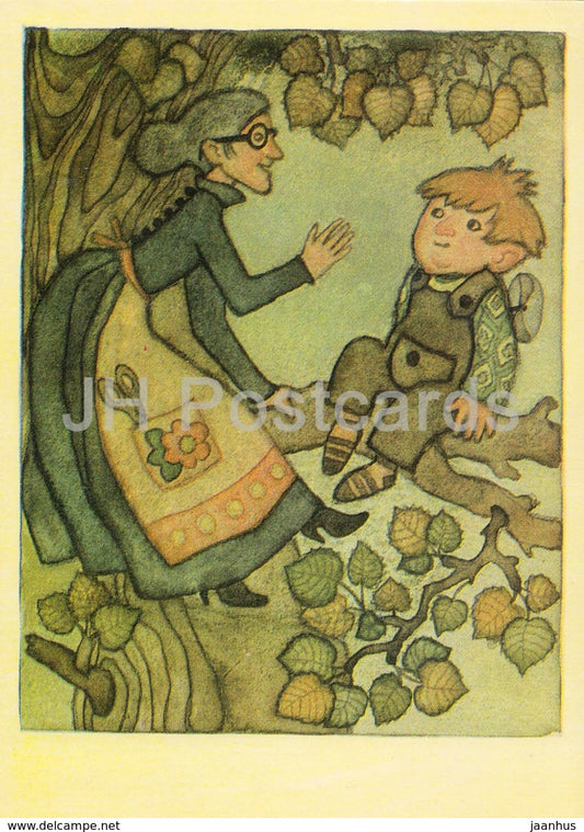 Karlsson-on-the-Roof by Astrid Lindgren - old woman - illustration by N. Poplavskaya - 1976 - Russia USSR - unused - JH Postcards