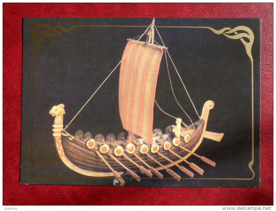 ancient Novgorod riverboat , Russia , XI century - model ship - 1988 - Russia USSR - unused - JH Postcards