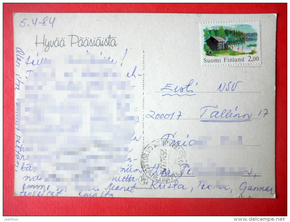 Easter Greeting Card - chicken - egg - 4289/4 - Finland - sent from Finland to Estonia USSR 1984 - JH Postcards