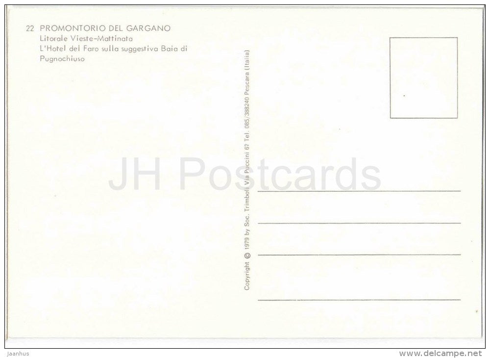 L´Hotel del Faro sulla suggestiva Baia di Pugnochiuso - Promontoria sul Gargano - Puglia - 22 - Italia - Italy - u - JH Postcards