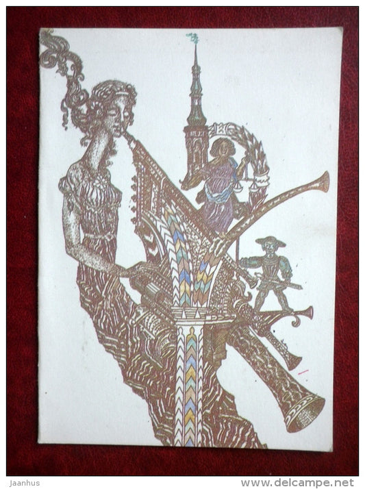 New Year Greeting Card - by C. Klar - Tallinn , Old Town , Old Thomas - 1985 - Estonia USSR - unused - JH Postcards