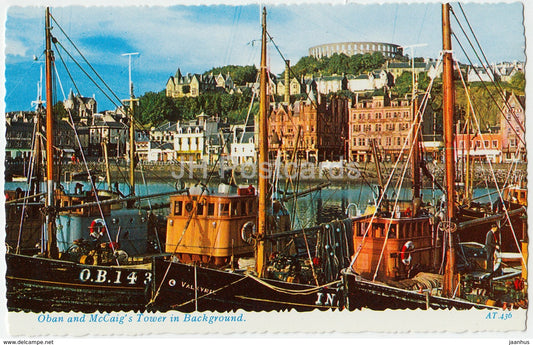 Oban and McCaig's Tower in Backround - boat - AT.436 - 1970 - United Kingdom - Scotland - used - JH Postcards