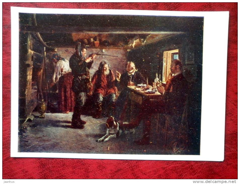 Painting by W.E. Makovsky - in the hut ranger - art - unused - JH Postcards