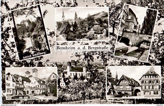 Bensheim a d Bergstrasse - Schloss Schonberg - Mittelbrucke - Krankenhaus - old postcard - 1963 - Germany - used - JH Postcards