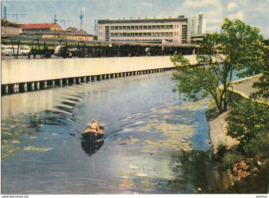 Riga - Bus terminal - boat - old postcard - Latvia USSR - unused - JH Postcards