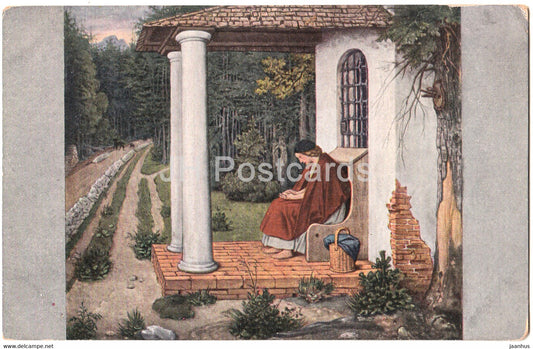 painting by Moritz von Schwind - Die Waldkapelle - German art - old postcard - Germany - unused - JH Postcards