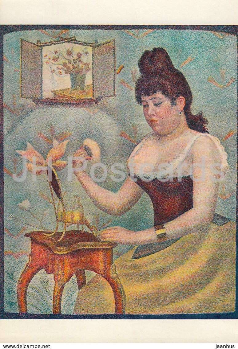 painting by Georges Seurat - Jeune Femme Se Poudrant - Young Woman Powdering Herself - French art - England - unused - JH Postcards