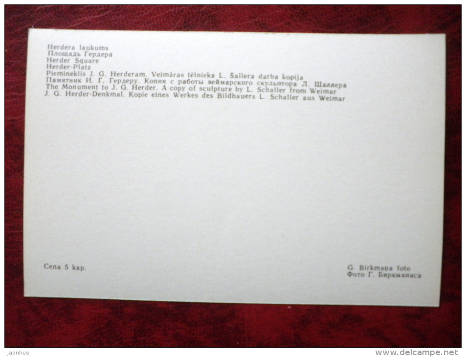 Herder Square - the monument to Herder - Riga - 1980 - Latvia USSR - unused - JH Postcards