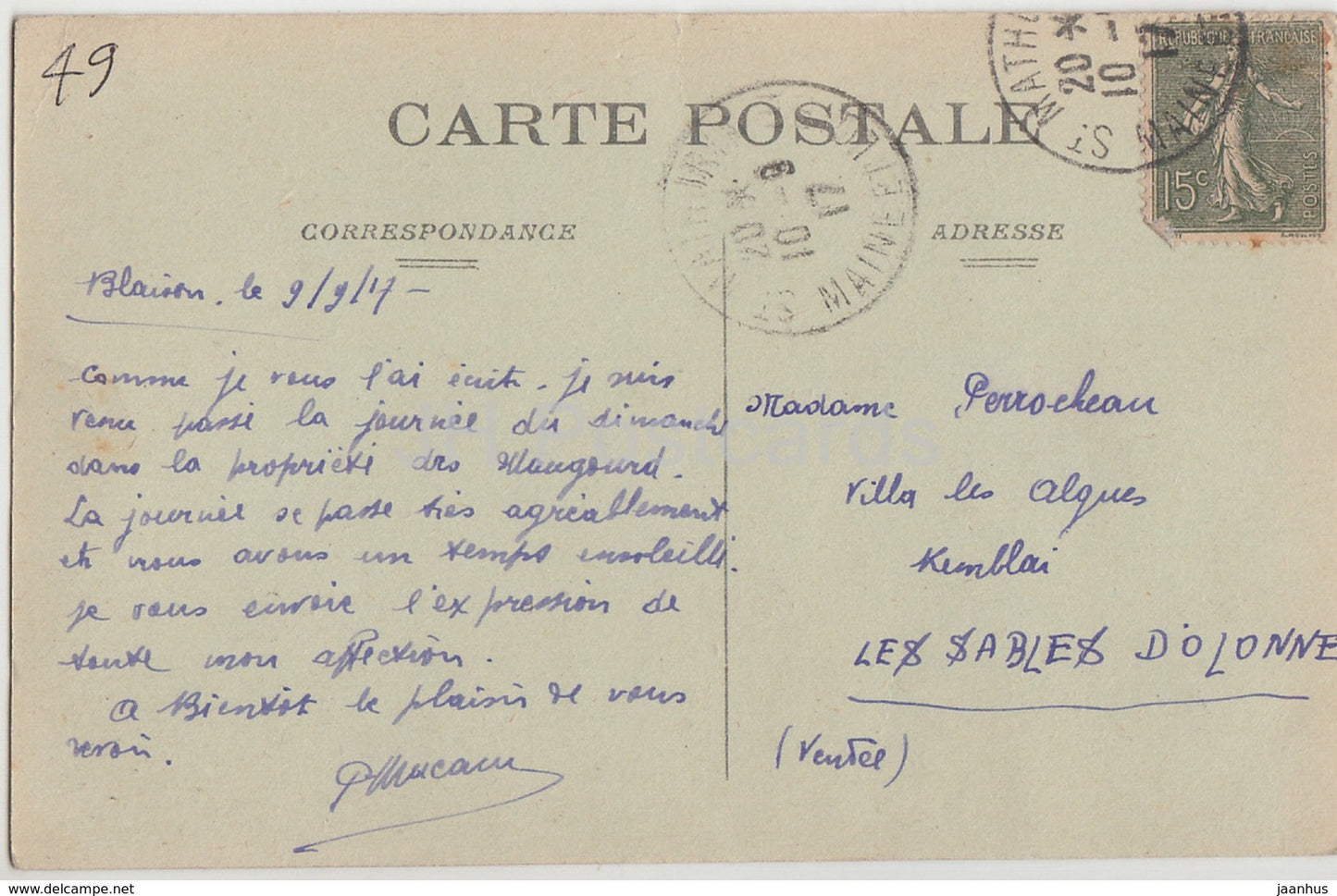 Blaison - Chateau de Blaison - castle - 1917 - old postcard - France - used