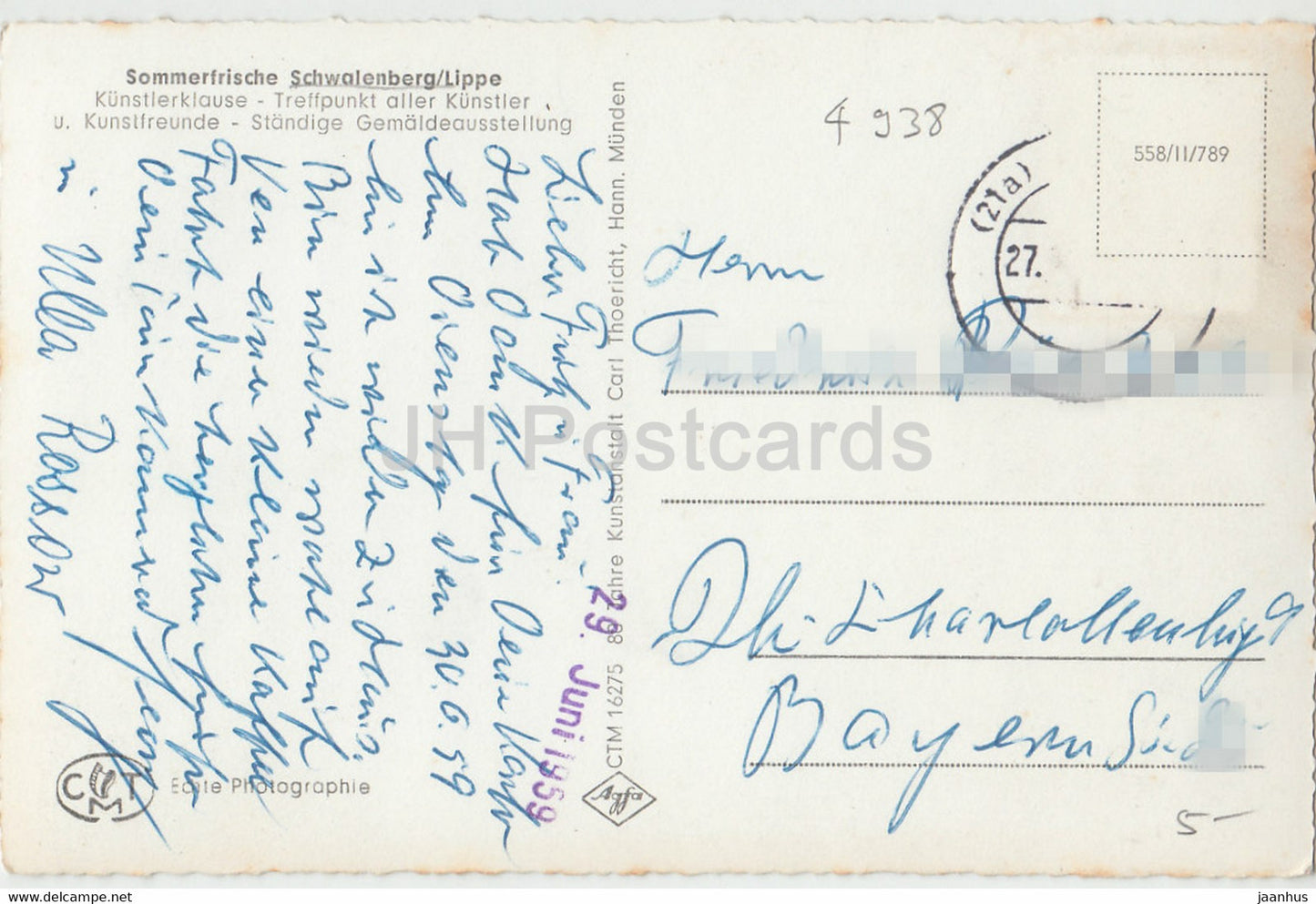 Sommerfrische Schwalenberg Lippe - Künstlerklause - 1959 - Deutschland - gebraucht