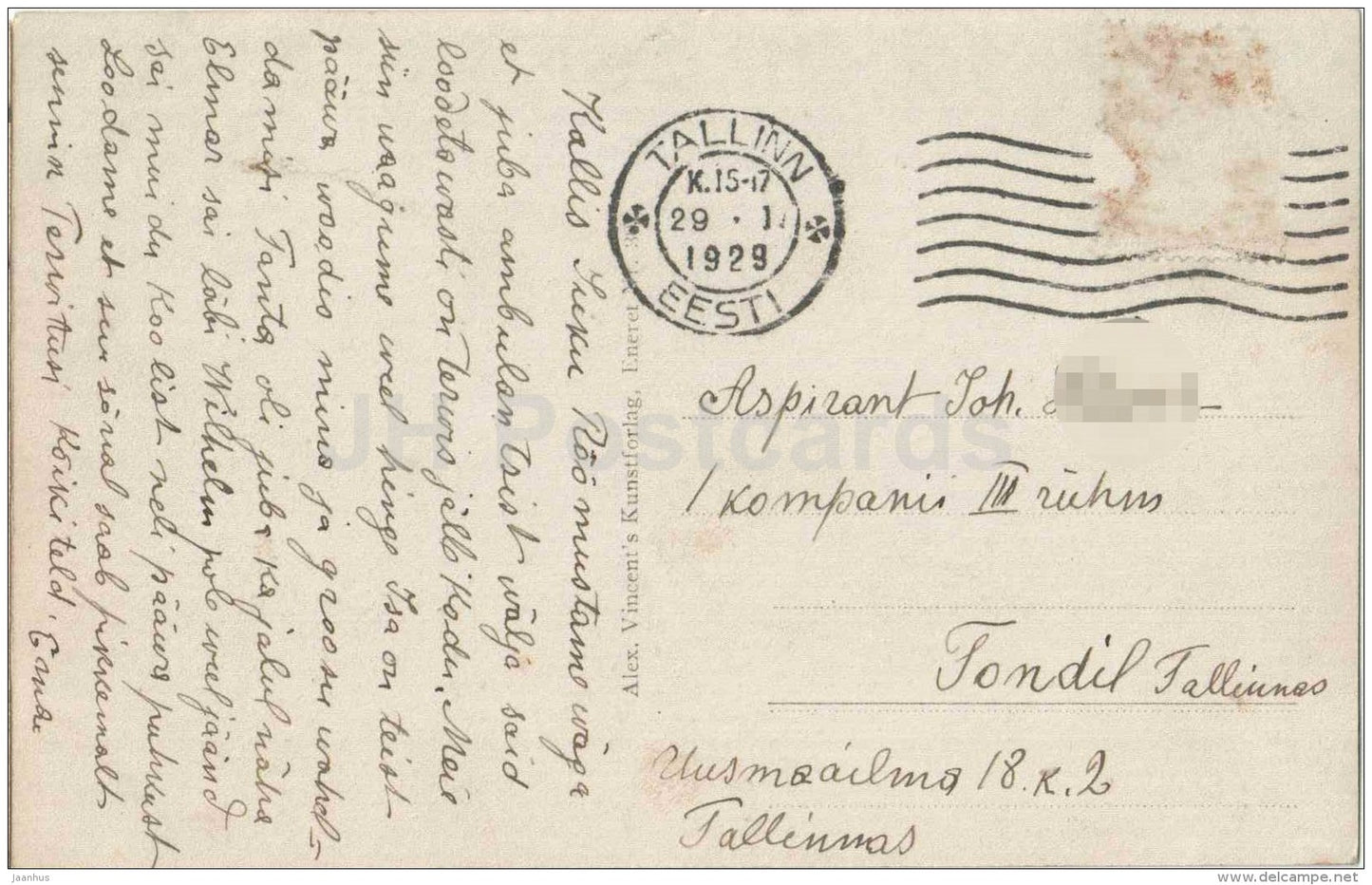 Langelinie - Sofartsmonumentet - Kobenhavn - Copenhagen - Denmark - 302 - sent to Estonia 1929 - JH Postcards