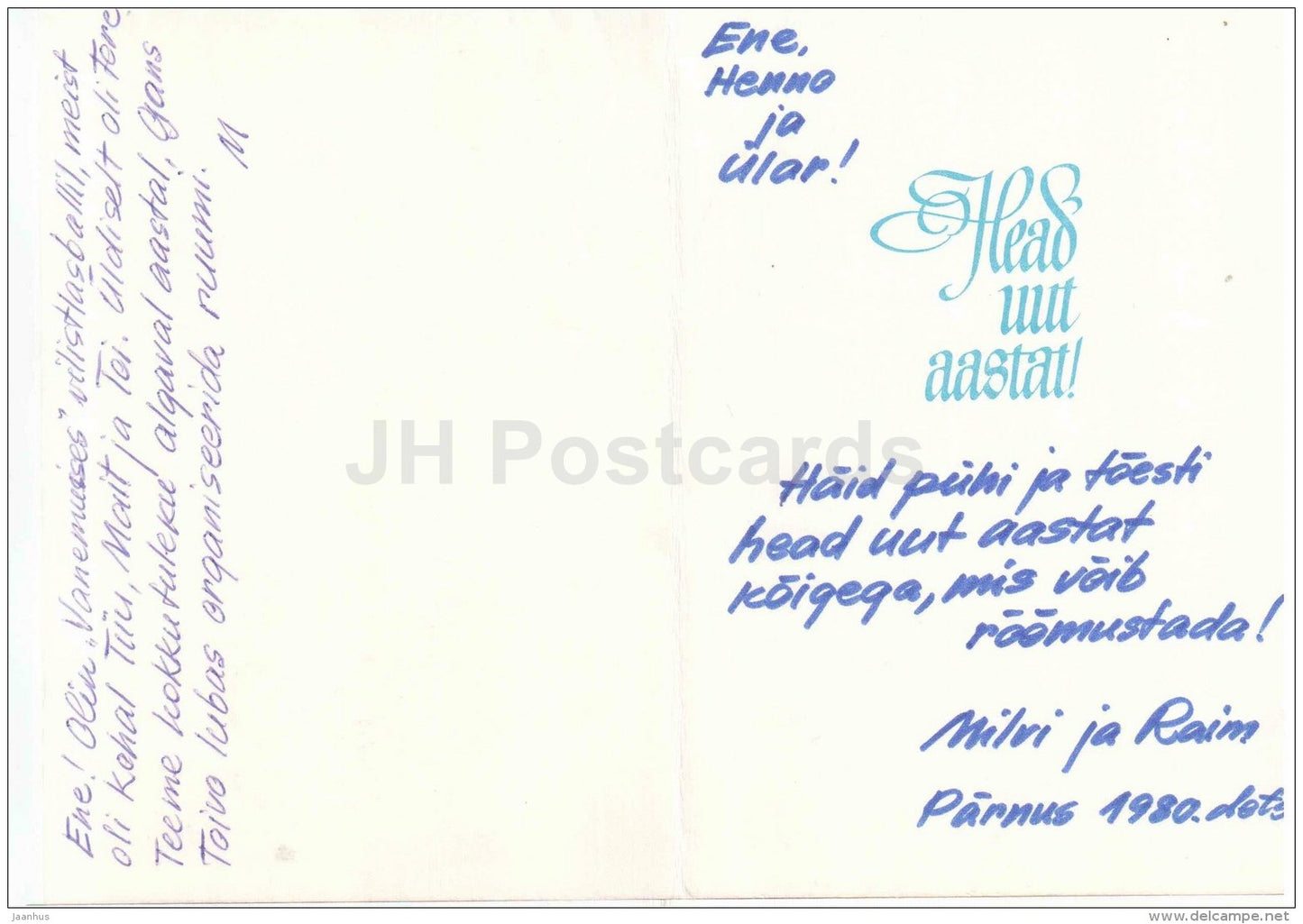 New Year greeting card - beer mug - fir cones - 1980 - Estonia USSR - used - JH Postcards
