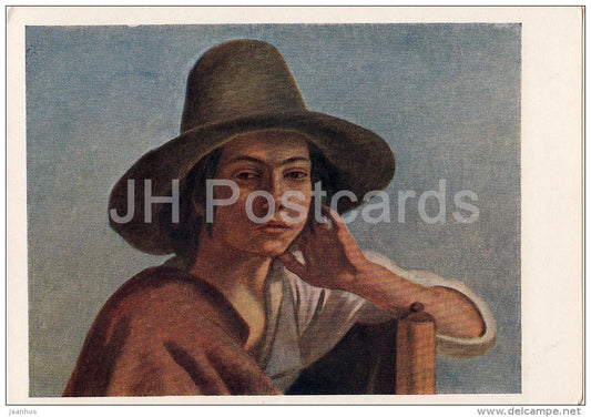 painting by A. Ivanov - Pifferari Boy - hat - Russian art - 1956 - Russia USSR - unused - JH Postcards