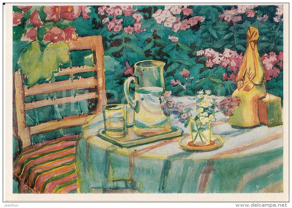painting by V. Berets - Still Life with Ceramics , 1974 - Ukrainian art - Russia USSR - 1977 - unused - JH Postcards