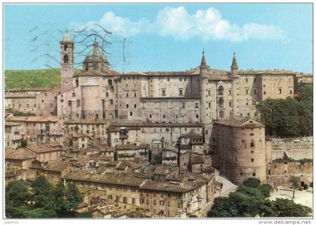 Palazzo Ducale e panorama parziale - Ducal Palace - Urbino - Marche - Italia - Italy - sent from Italy to Germany - JH Postcards