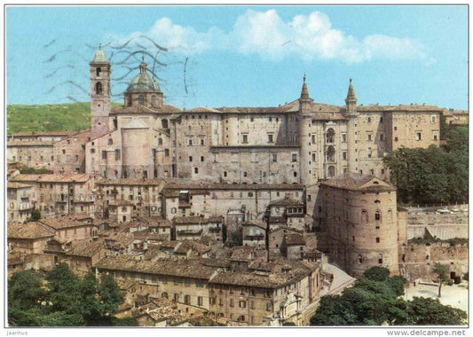 Palazzo Ducale e panorama parziale - Ducal Palace - Urbino - Marche - Italia - Italy - sent from Italy to Germany - JH Postcards