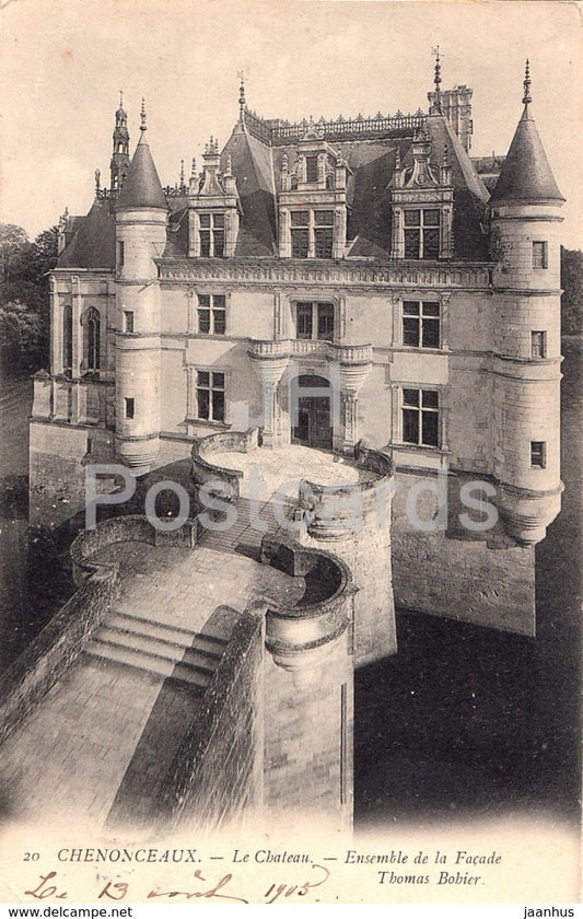 Chenonceaux - Le Chateau - Ensemble de la Facade Thomas Bohier - castle - 20 - old postcard - 1905 - France - used - JH Postcards
