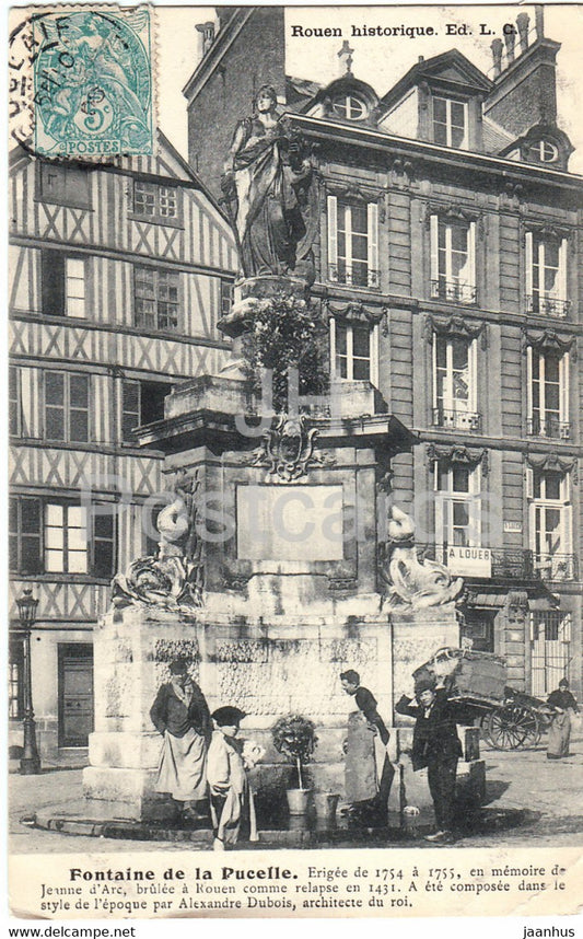 Rouen - Fontaine de la Pucelle - old postcard - 1906 - France - used - JH Postcards