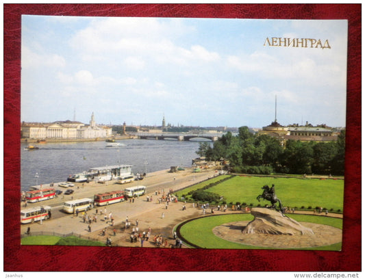 Panorama of Decembrists square - Bronze Horseman - Leningrad - St. Petersburg - 1981 - Russia USSR - unused - JH Postcards