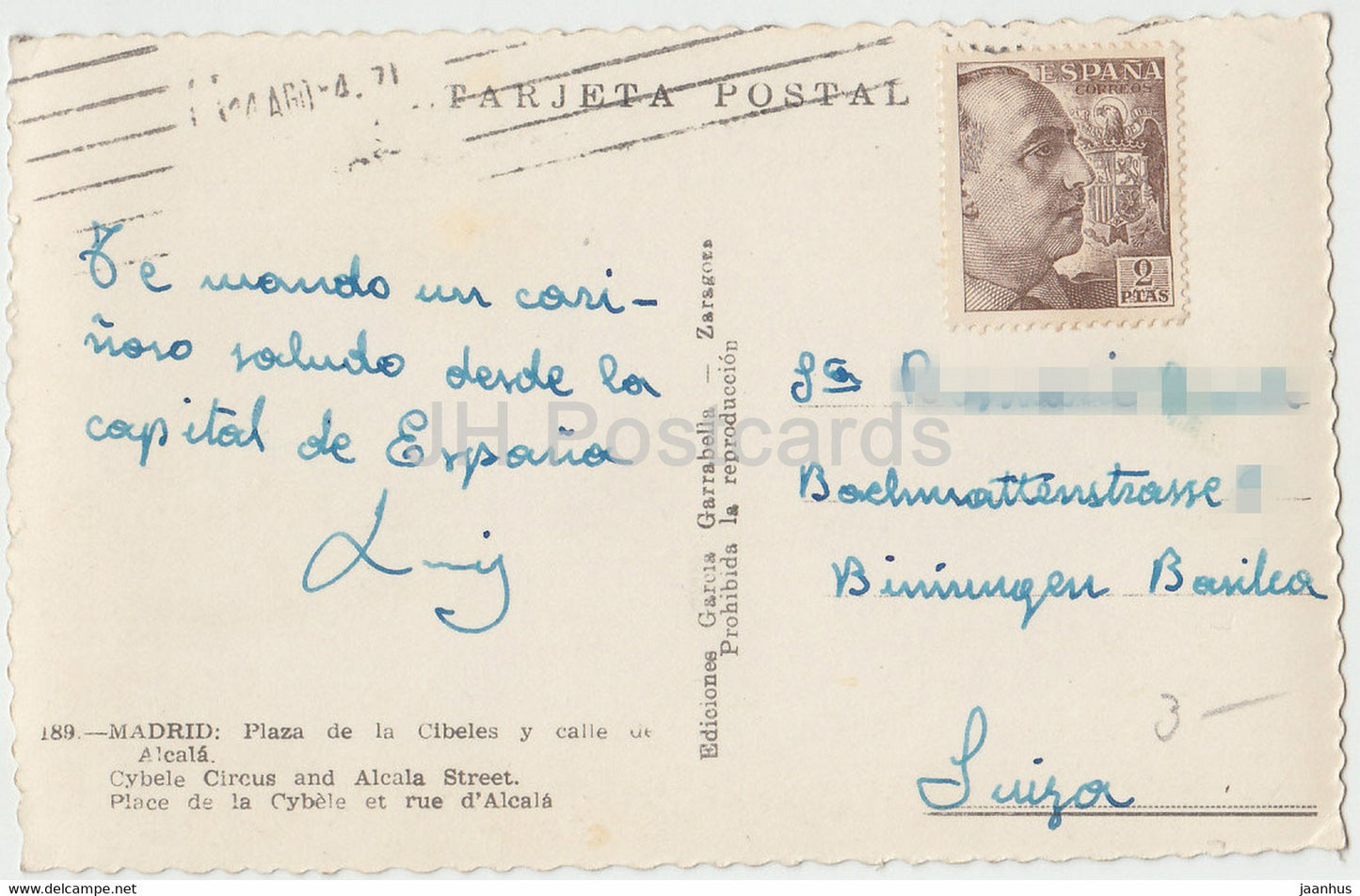 Madrid - Plaza de la Cibeles y calle de Alcala - Cybele circus and Alcala street - bus car - old postcard - Spain - used