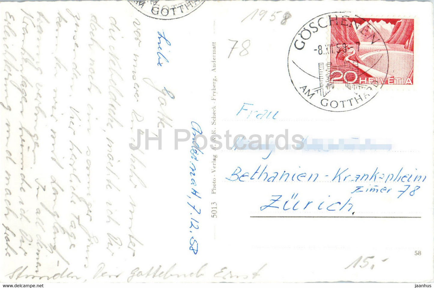 Andermatt mit Furka Oberalp Bahn - railway - train - 5013 - old postcard - 1958 - Switzerland - used