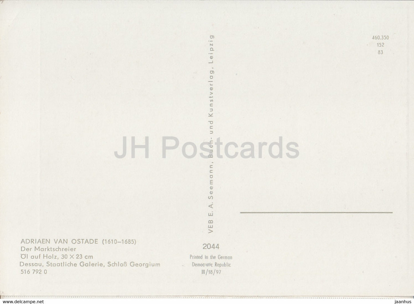 peinture d'Adriaen van Ostade - Der Marktschreier - Barkers - Art néerlandais - Allemagne DDR - inutilisé