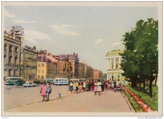 illustration - Nevski Prospekt - Leningrad - St. Petersburg - 1962 - Russia USSR - unused - JH Postcards