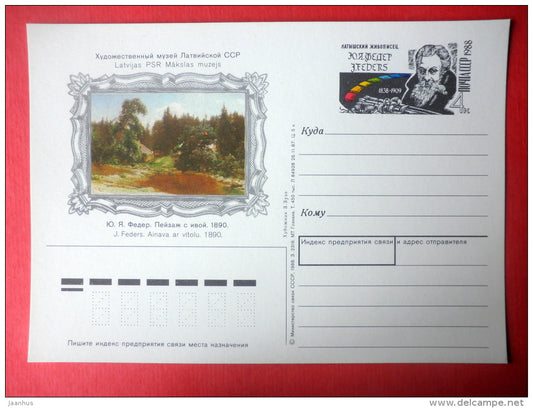 latvian artist J. Feders - painting - stamped stationery card - 1988 - Russia USSR - unused - JH Postcards