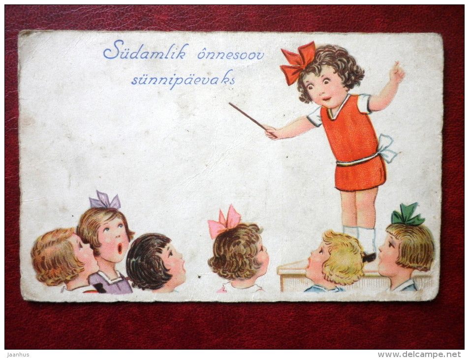 Birthday Greeting Card - children singing - 9824 - 1920s-1930s - Estonia - Estonia - used - JH Postcards