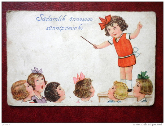 Birthday Greeting Card - children singing - 9824 - 1920s-1930s - Estonia - Estonia - used - JH Postcards