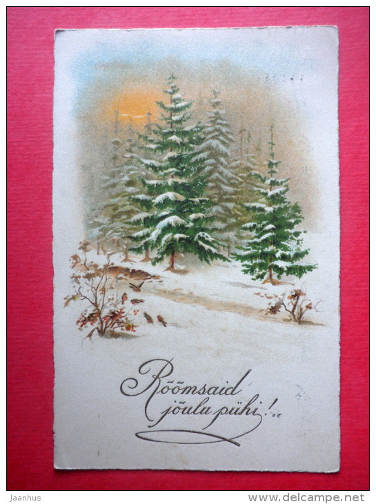 christmas greeting card - winter forest - PP - circulated in Estonia Tallinn 1926 - JH Postcards