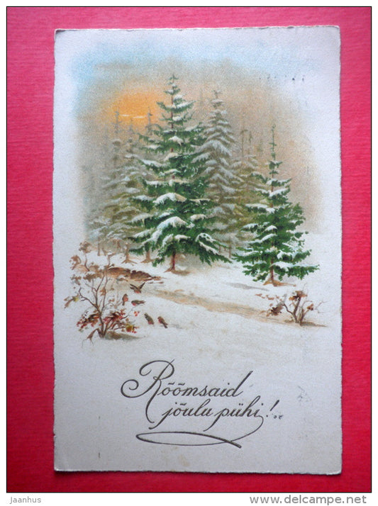 christmas greeting card - winter forest - PP - circulated in Estonia Tallinn 1926 - JH Postcards