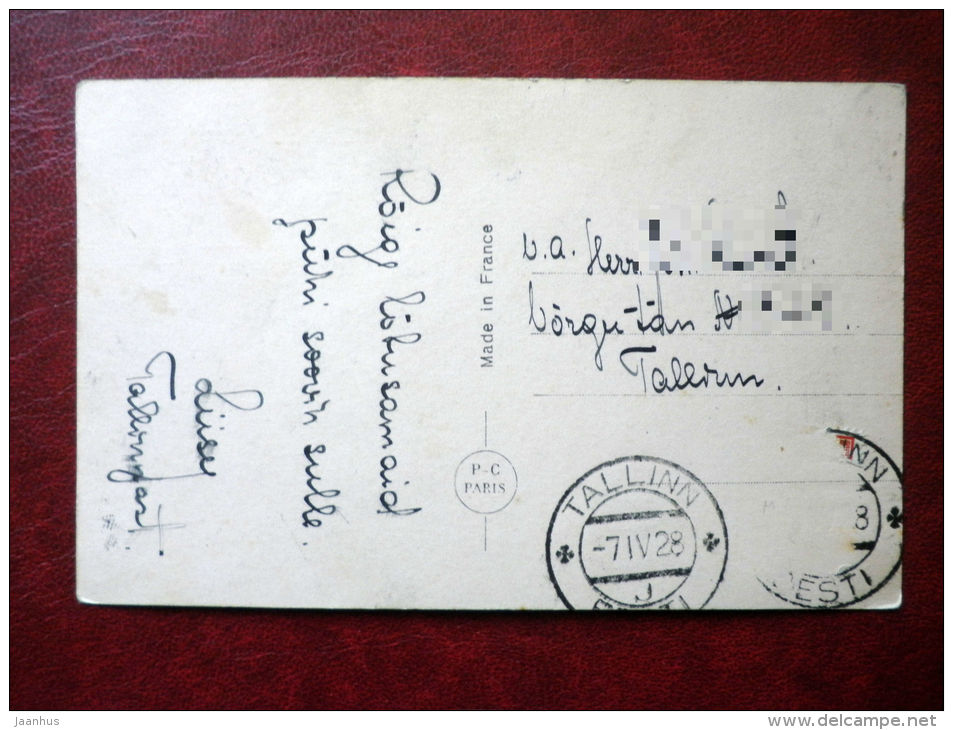 Easter Greeting Card - man and woman - flowers - PC Paris 2505 - circulated in Estonia 1928 , Tallinn - France - used - JH Postcards