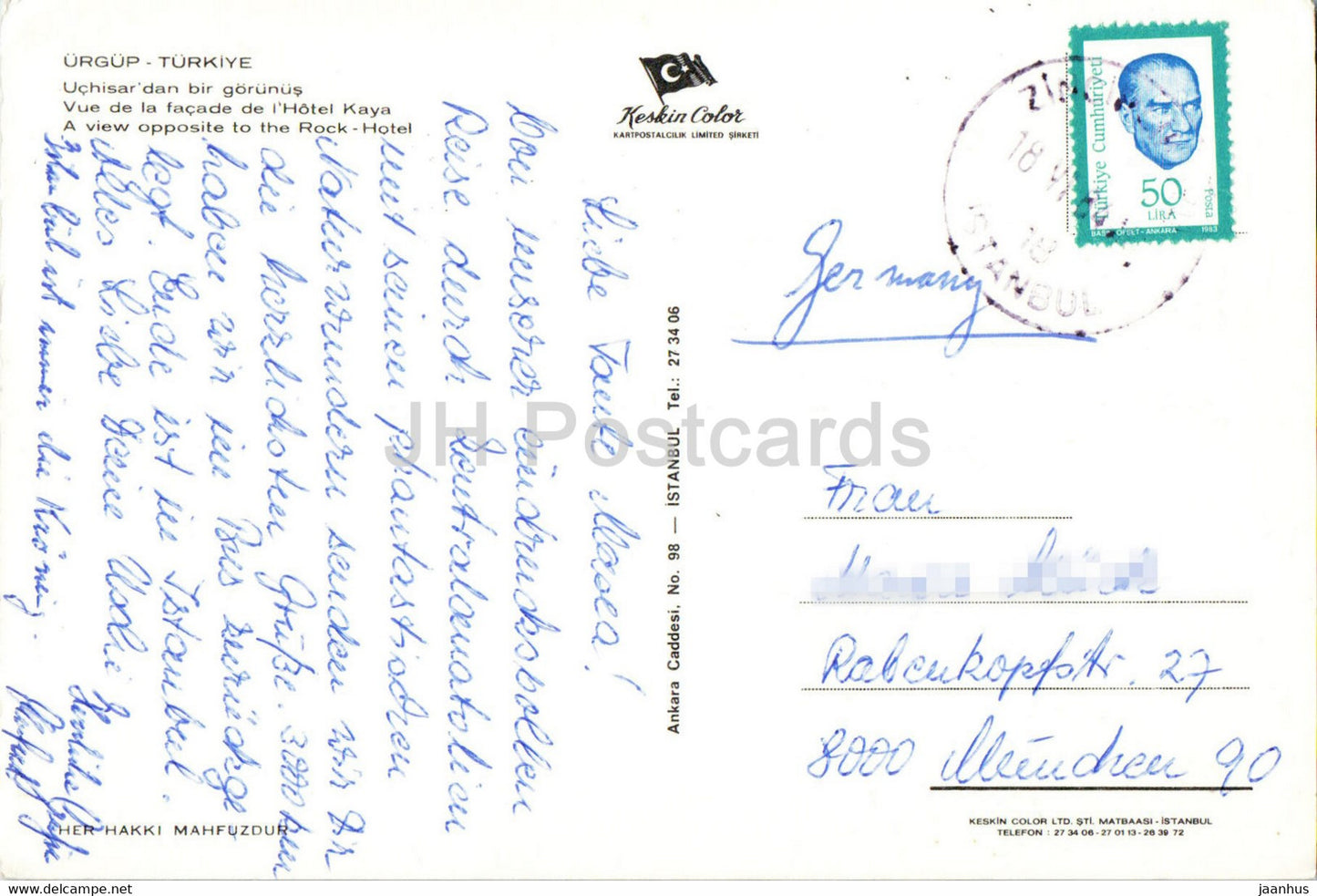 Urgup - A view opposite to the Rock Hotel - Keskin - 1984 - Turkey - used