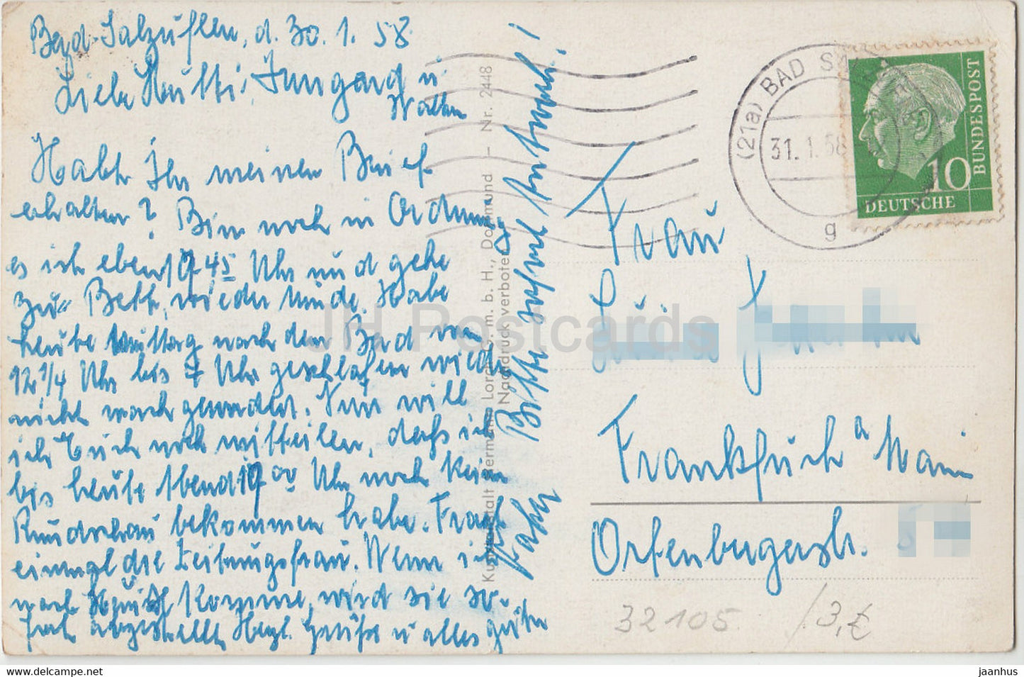 Bad Salzuflen - Kurhaus - Kurpark - Leuchtfontane - Leopoldsprudel - Schwaghow - carte postale ancienne - 1958 - Allemagne - utilisé
