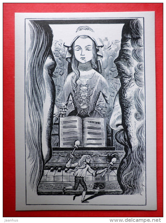 illustration by S. Harlamov - Piano - Gulliver's Travels by D. Swift - 1978 - Russia USSR - unused - JH Postcards