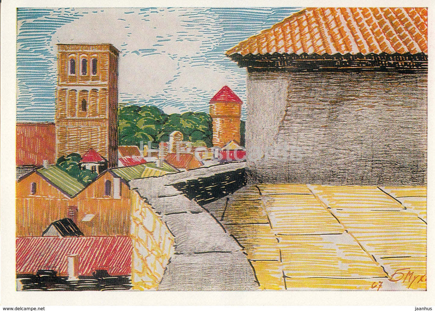 Tallinn - Kiek in de Kok Tower view - illustration by B. Mukhin - 1969 - Estonia USSR - unused - JH Postcards