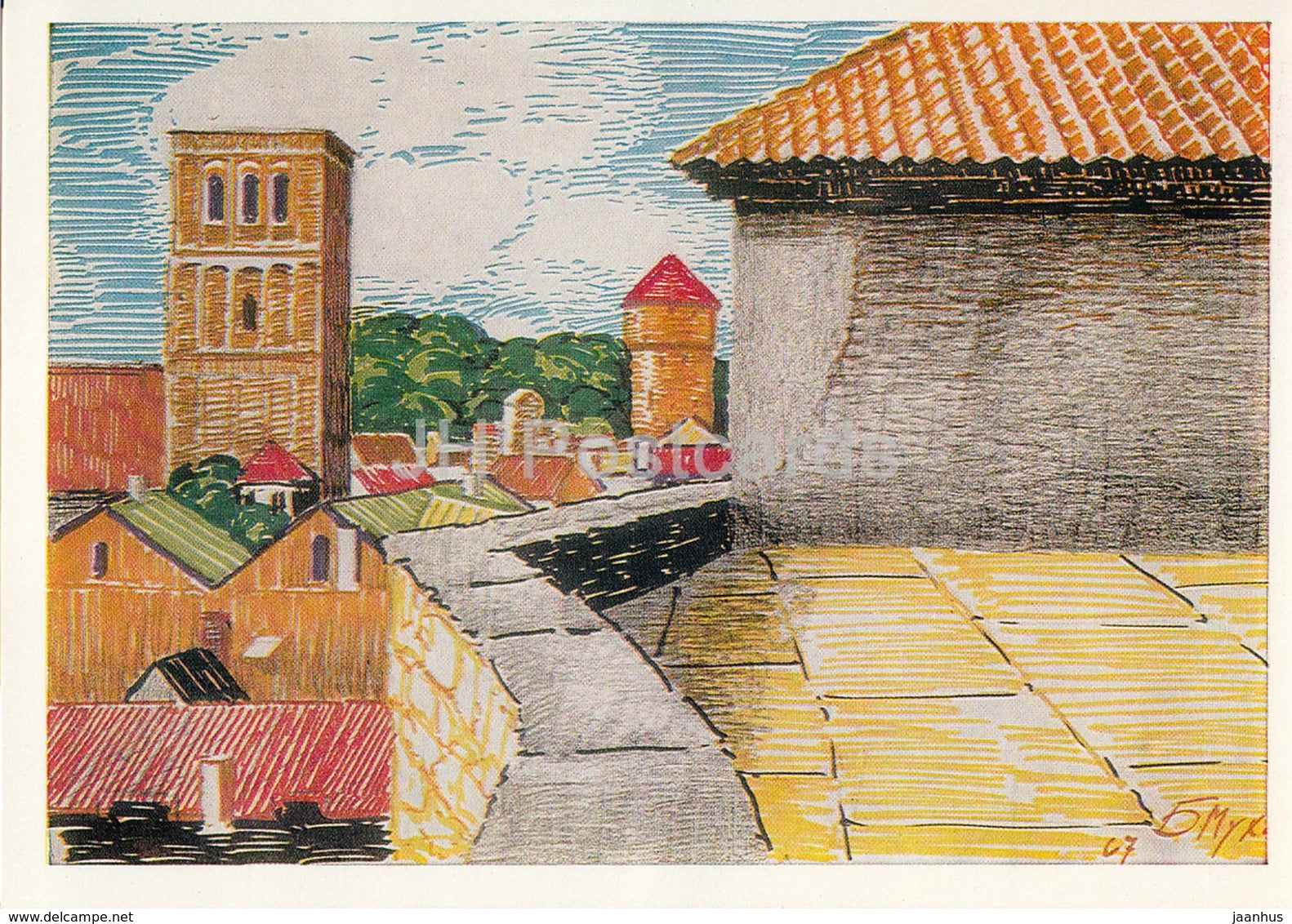 Tallinn - Kiek in de Kok Tower view - illustration by B. Mukhin - 1969 - Estonia USSR - unused - JH Postcards