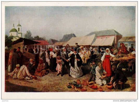 painting by K. Trutovsky - Market in the province - russian art - unused - JH Postcards