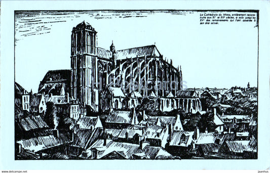 La Cathedrale du Mons - cathedral - illustration - old postcard - 1941 - France - used - JH Postcards