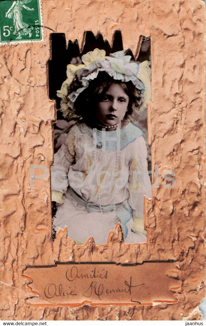girl - children - Amities - old postcard - France - used - JH Postcards