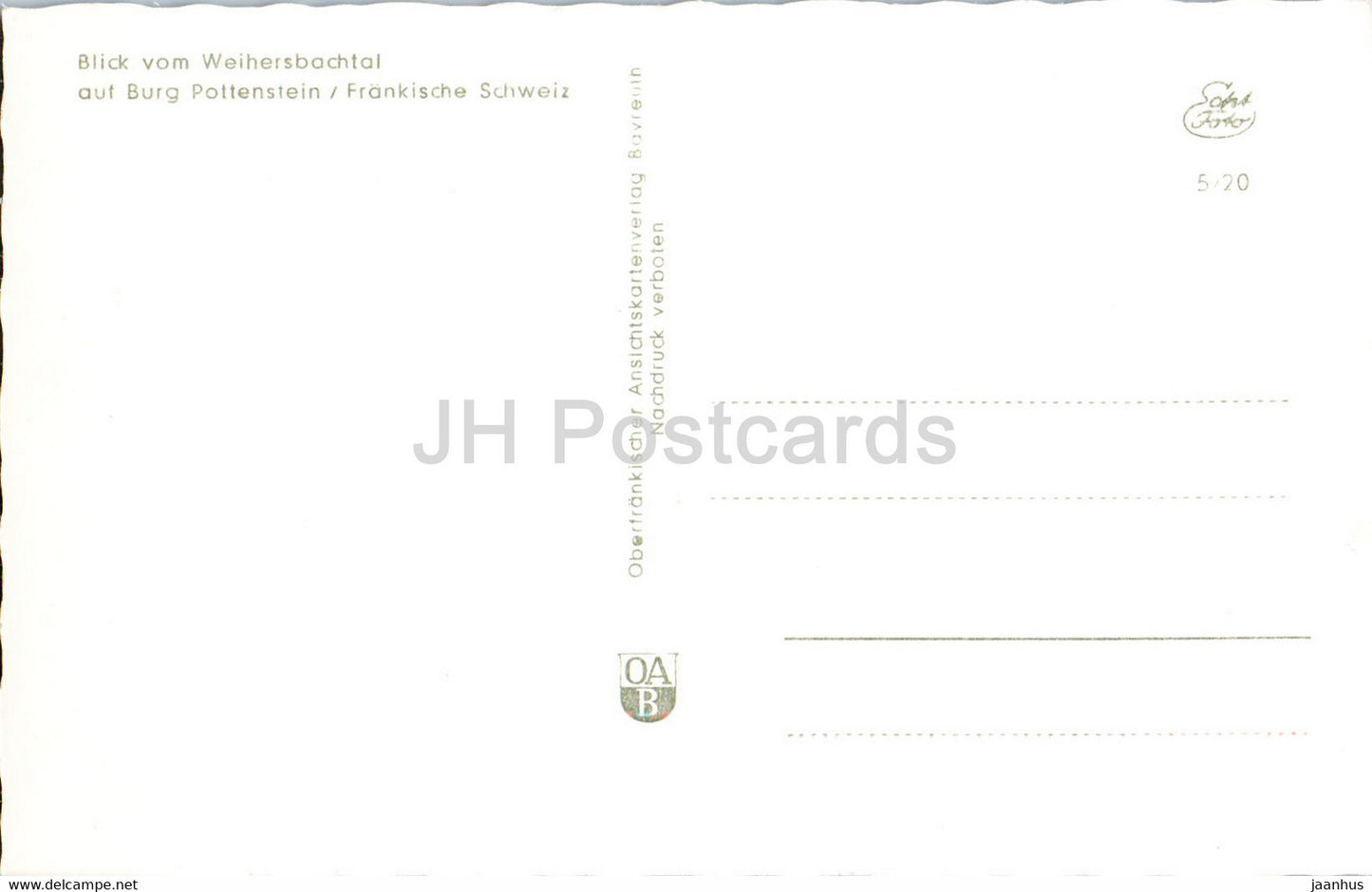 Blick vom Weihersbachtal auf Burg Pottenstein - Frankische Schweiz - old postcard - Germany - unused