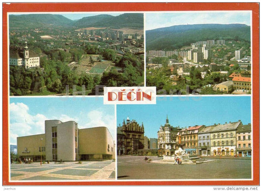 Decin - town views - frogs stamp - Czechoslovakia - Czech - used 1992 - JH Postcards