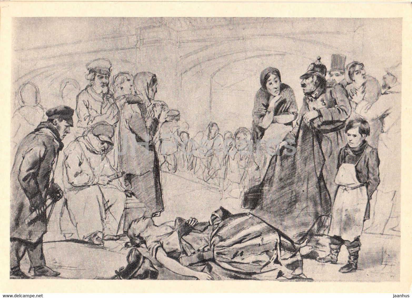 drawing by V. Perov - Drowned woman - Russian art - 1962 - Russia USSR - unused - JH Postcards