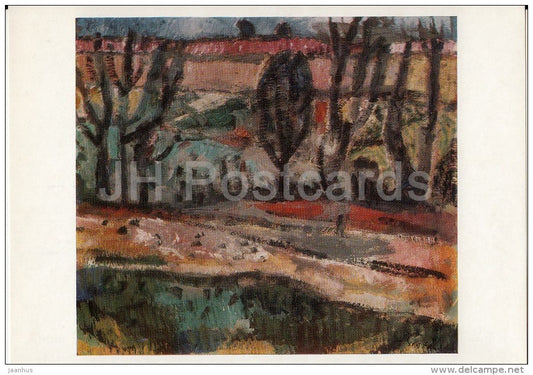 painting by Augustinas Savickas - Autumn , 1966 - Lithuanian art - 1977 - Russia USSR - unused - JH Postcards