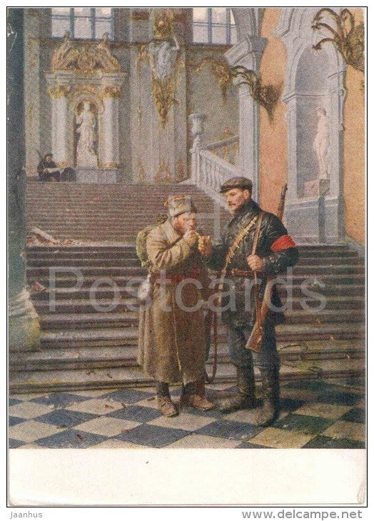 painting by V. Serov - Winter Palace Taken - soldier - revolutioneer - russian art  - unused - JH Postcards