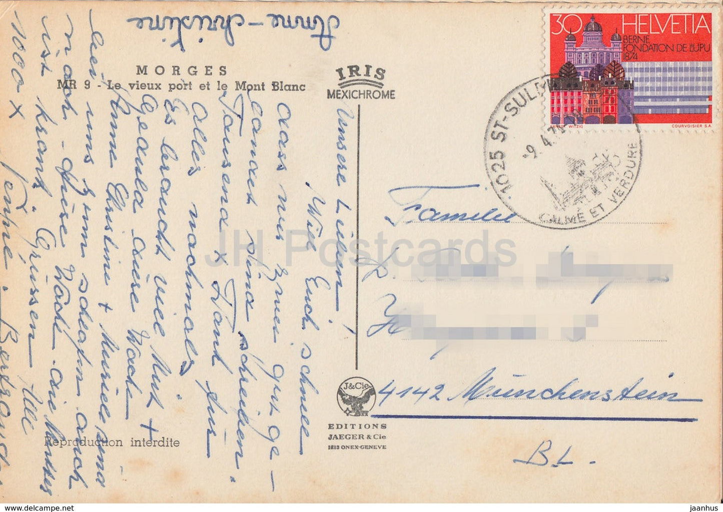 Morges - Le vieux Port et le Mont Blanc - voilier - MR 9 - 1974 - Suisse - d'occasion