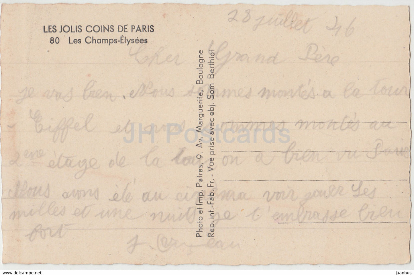 Paris - Les Champs Elysees - Les Jolis Coins de Paris - car - 80 - old postcard - 1946 - France - used