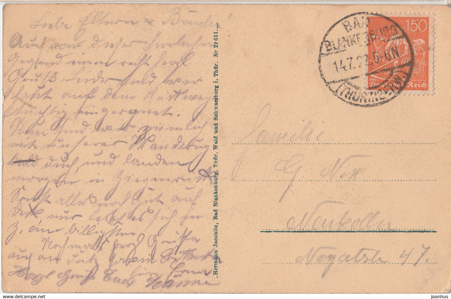 Partie im Schonen Schwarzatal - old postcard - 22611 - 1922 - Germany - used